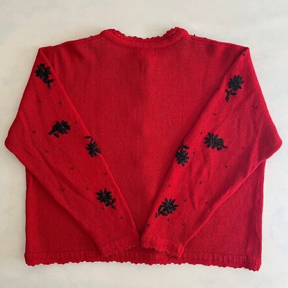 Studio Red & Black Floral Embroidered Lace Trim Knit Cardigan - Picture 4 of 7